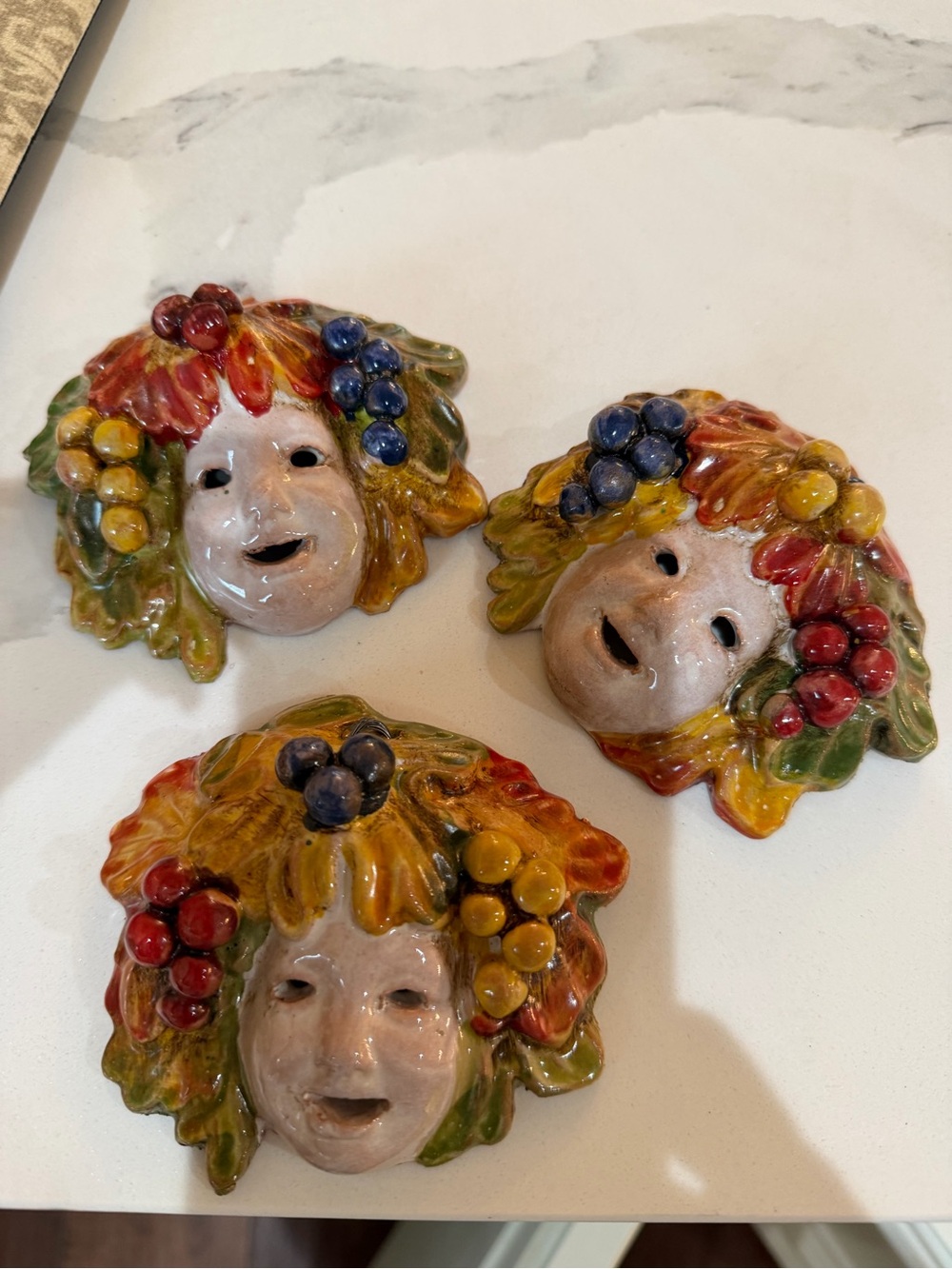 Set (3) Italy Ceramic Harvest Face Wall Plaques - Set of 3